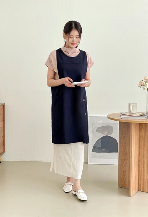 소담폴리 올네이비 원피스형 앞치마