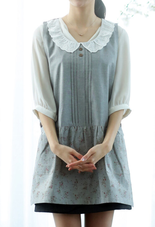 레이스카라그레이♡원피스형앞치마[너무 인기좋은 레이스카라 시리즈의 그레이버전입니다^^][빅사이즈 가능]
