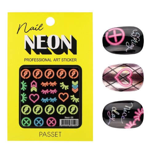 파셋 네일스티커 네온아트 Neon-06 하트,번개,속눈썹