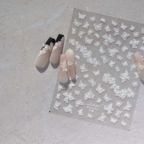 쉬폰 화이트 나비 스티커 네일스티커