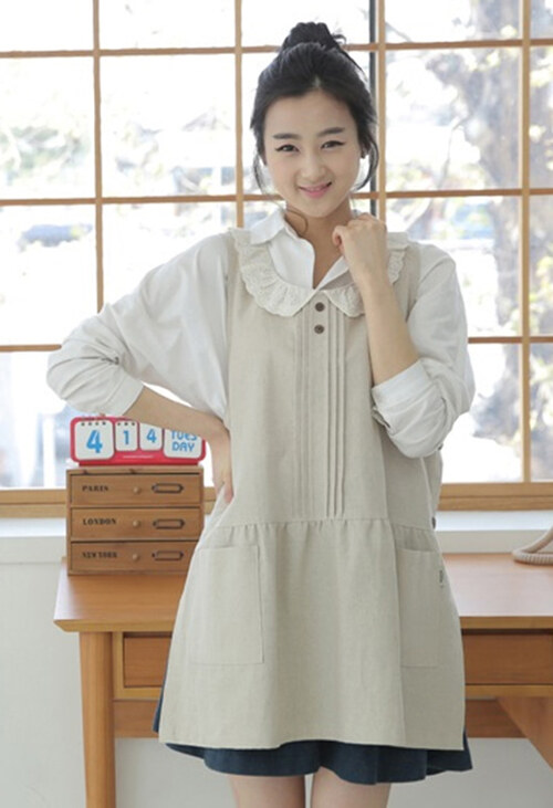 레이스카라베이지♡원피스형앞치마[ 빅사이즈 주문제작가능 ] [고급스러운 린넨원단입니다^^]