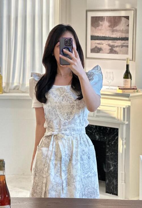 어깨프릴 레이스 뜨왈 린넨 앞치마