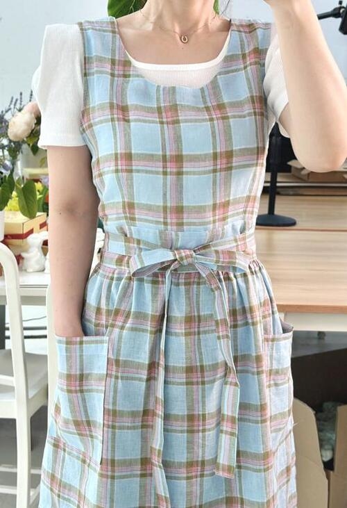올리비아 블루체크 장금이 앞치마