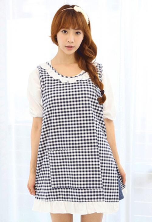 상큼한체크♡원피스형앞치마 [ 블루 or 레드 ]