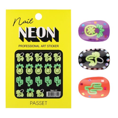 파셋 네일스티커 네온아트 Neon-01 바나나,파인애플,선인장