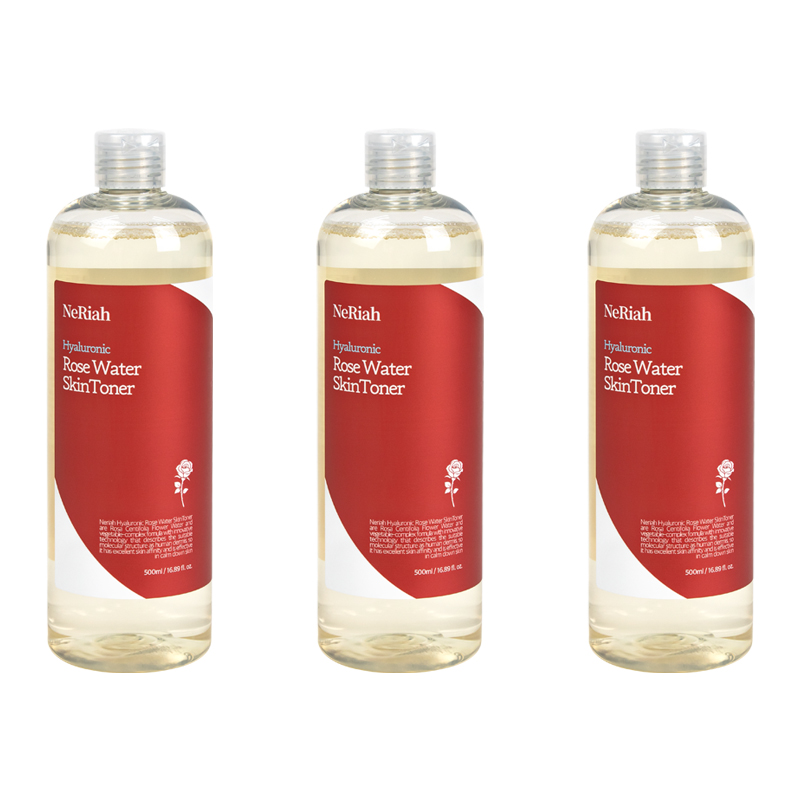 네리아 히알루론산 장미수 로즈 스킨토너 500ml 3개묶음 진정 약산성 수분 로즈워터 대용량토너 93% 장미꽃수