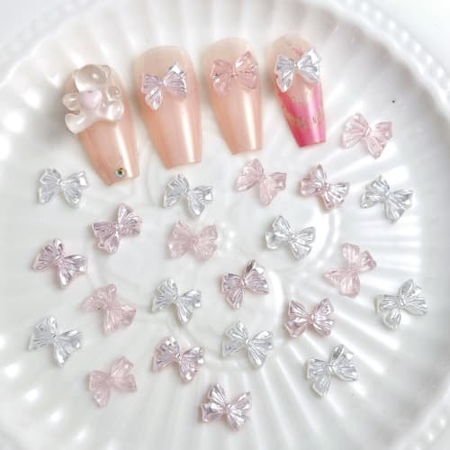 블링 진주 숏 리본 네일 파츠 30개입