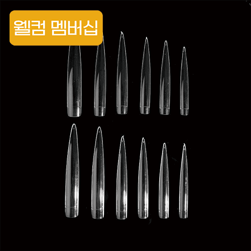 [웰컴 멤버십] 네일아트 네일팁 리필팁 작품용 롱커브 포인트팁 12개입 클리어